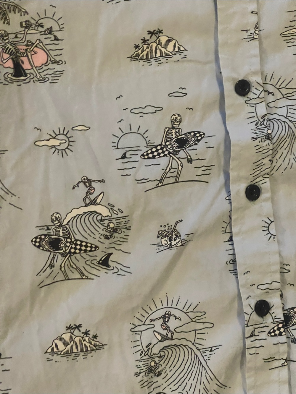 Eighty Eight| Light Blue Surf Print | Button-Down Shirt | Size Sm | Vacation